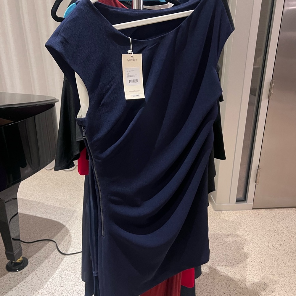 Tyler Boe Blue Asymmetrical Sheath Midi Dress